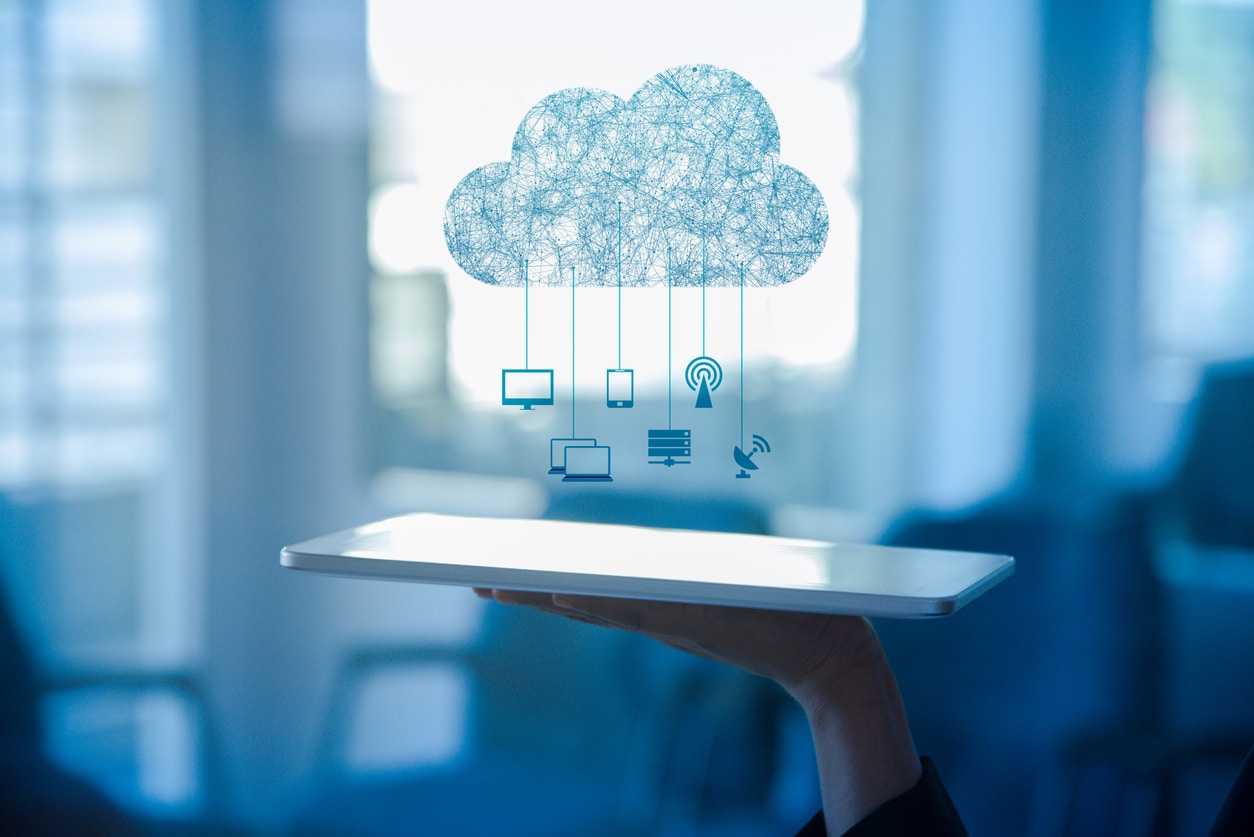 cloud services icon on tablet